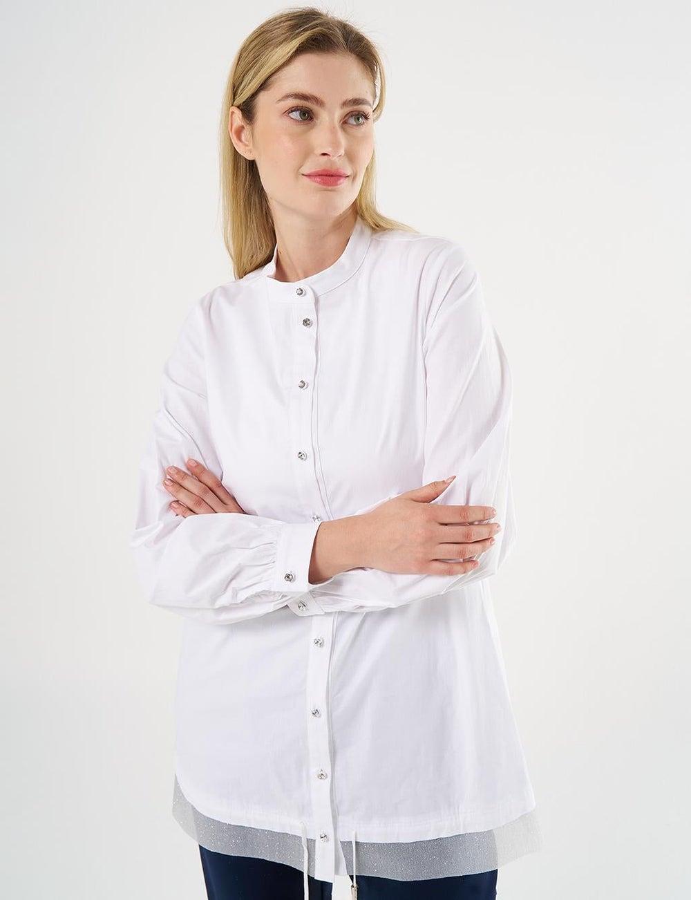 Shimmered Poplin Tunic in Optic White - Image 1