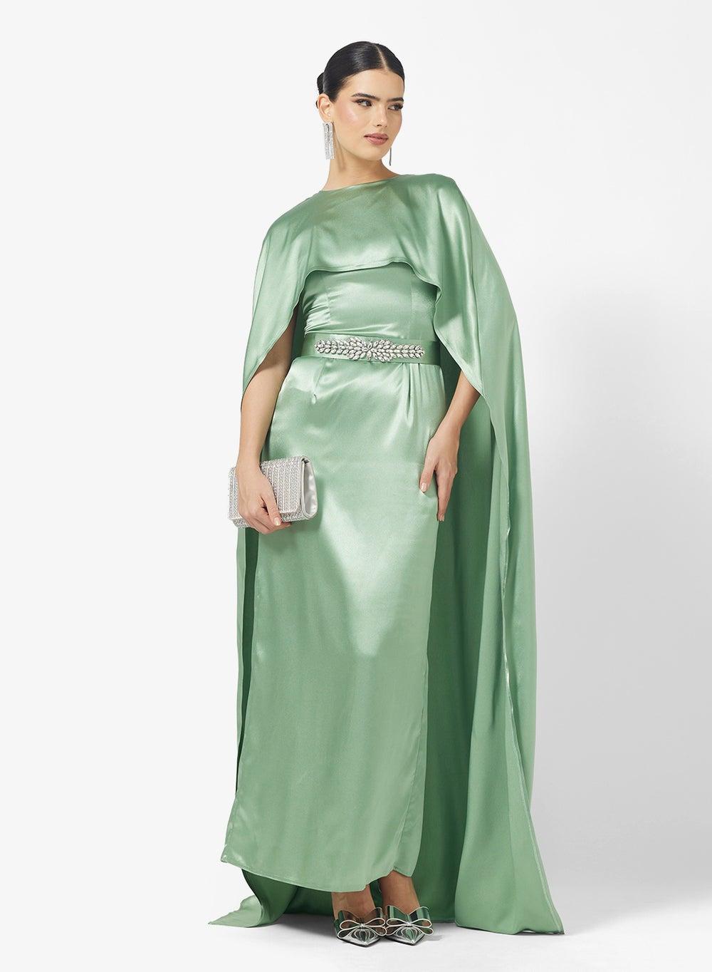 Jewel Embellished Cape Maxi Dress - Image 1