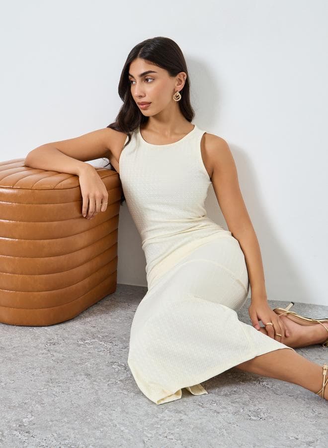 Take Two Solid Beige Sleeveless Bodycon Midi Dress - Image 1