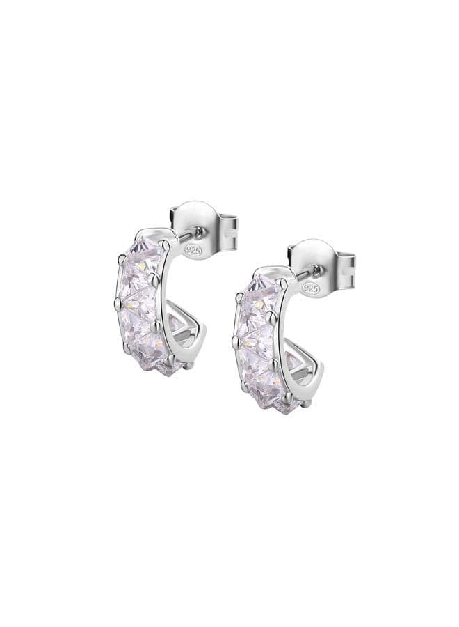 Vittoria 925 Sterling Silver Hoop Earrings with 22 White Zirconia - Image 1