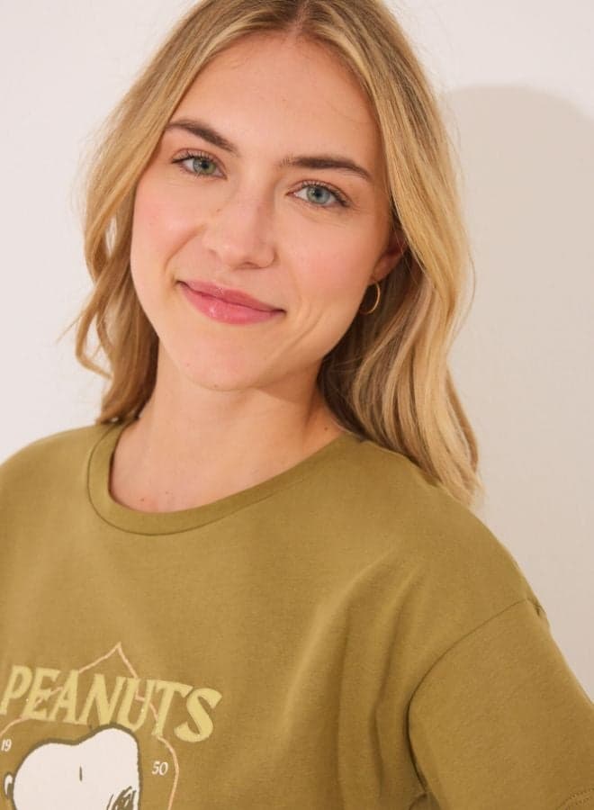 Snoopy Khaki Cotton Long Pyjamas - Image 1