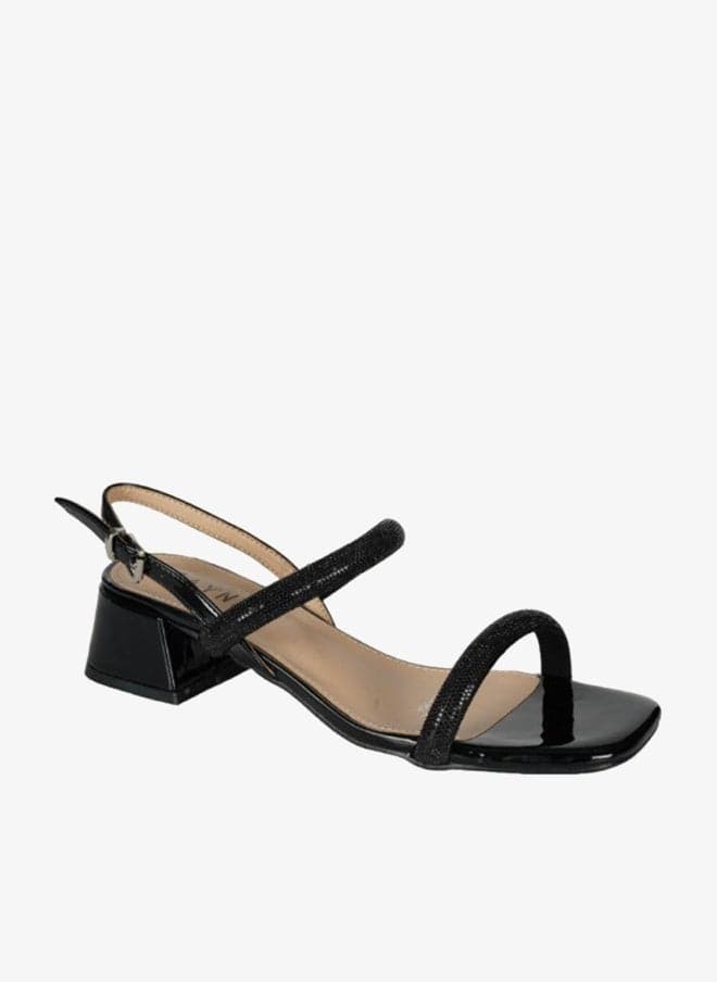 221-4 Zayna Ladies Mid Heel Backstrap Sandals X-087 Black - Image 1