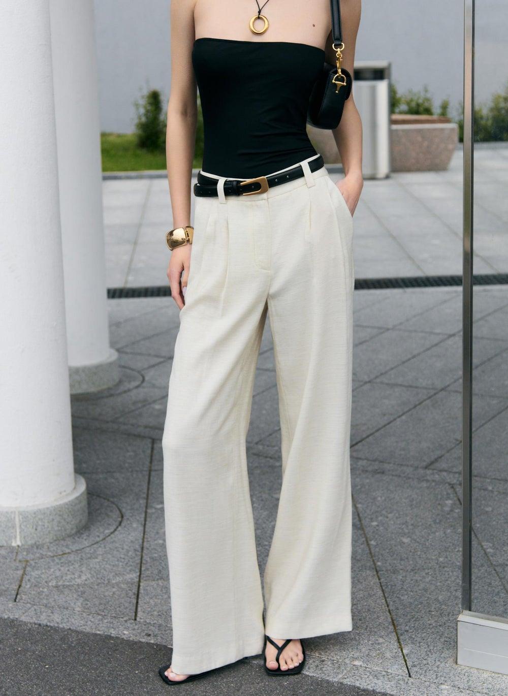 Textured Loose Linen-Blend Trousers - Image 1