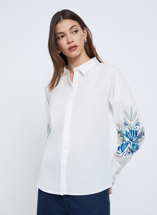 Styli White Embroidered Panel Long Sleeve Shirt - Image 1