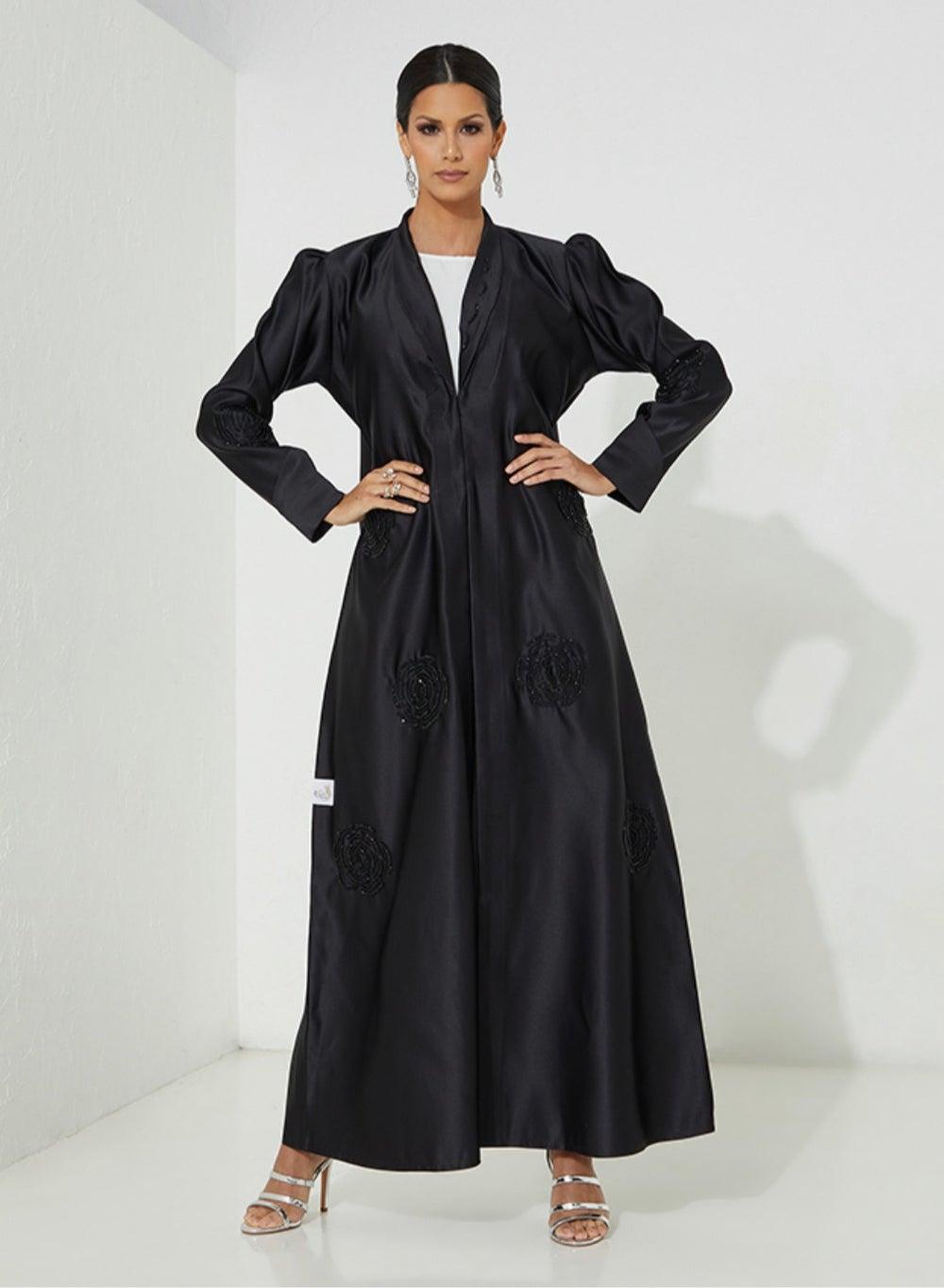 Elegant Black Embroidered Abaya Jacket - Image 1
