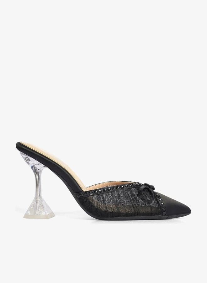 Mesh Bow Transparent Heel Mule - Image 1