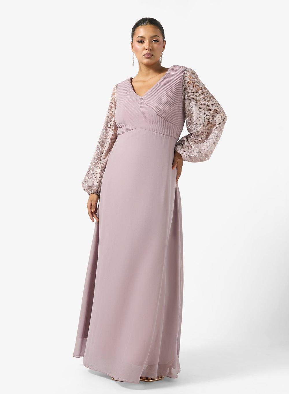 Floral Sleeve A-Line Maxi Dress - Image 1