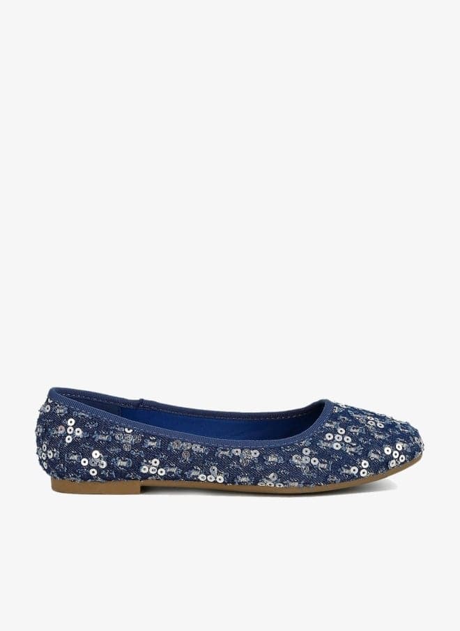 Blue Sequin Ballet Flats - Image 1