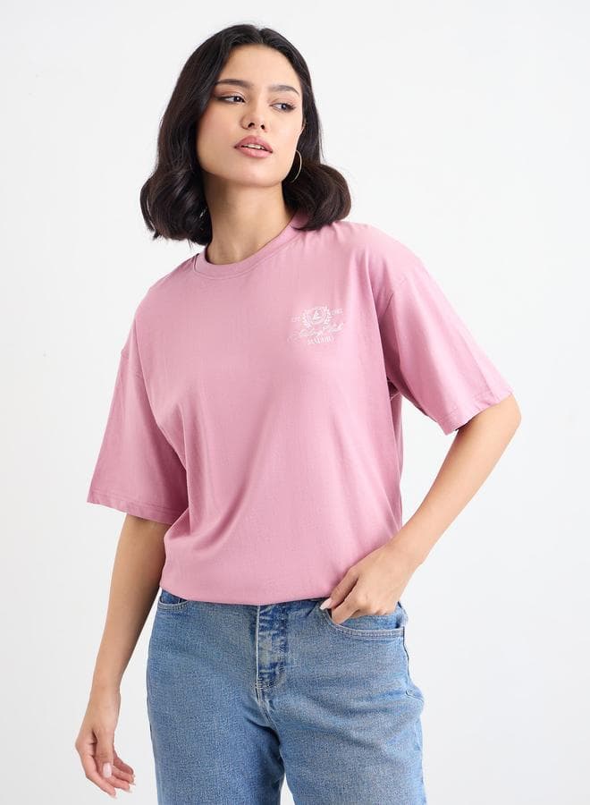 Styli Pink Embroidered Oversized T-Shirt - Image 1