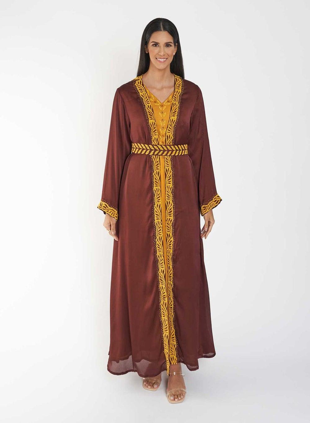 Maroon Jalabiya with Panel Embroidery - Image 1