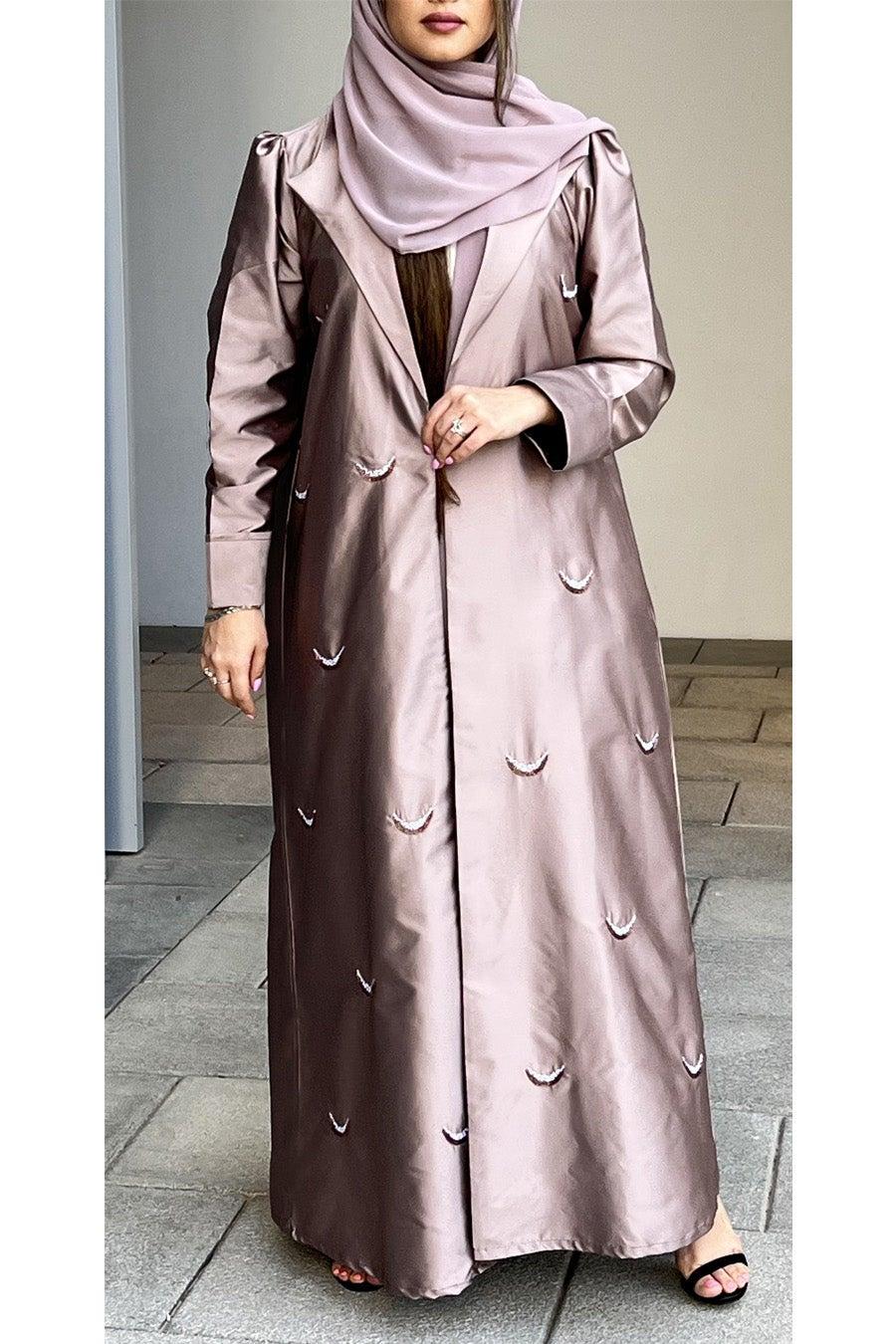 Embroidered Satin Flared Sleeve Abaya - Image 1