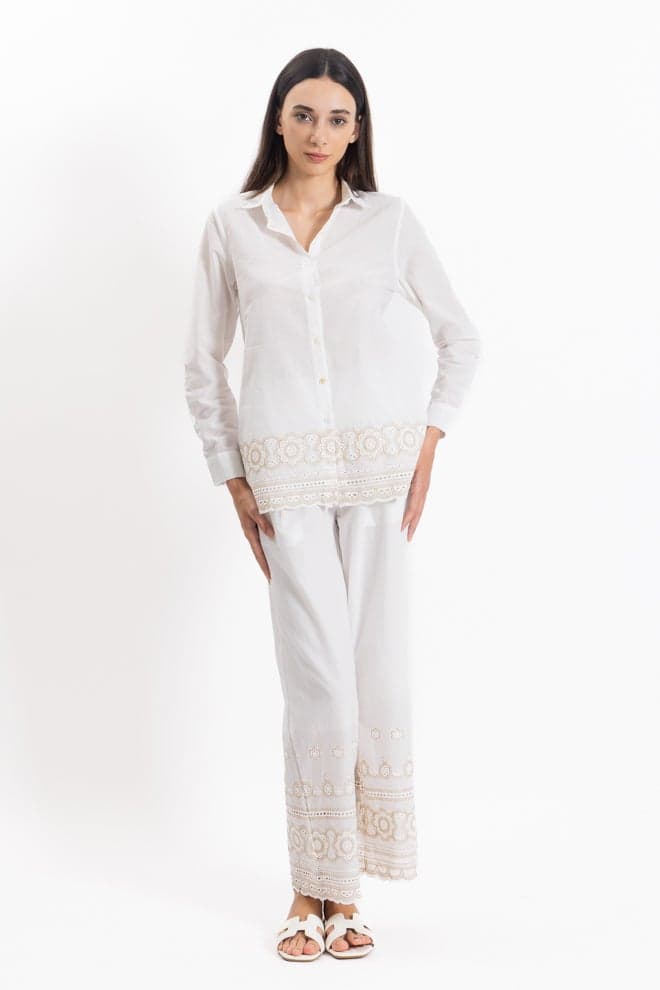 Detail Embroidered Shirt and Pants Set - Image 1