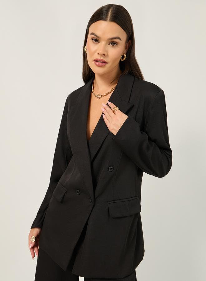 Double Breasted Longline Blazer with Notch Lapel - Image 1