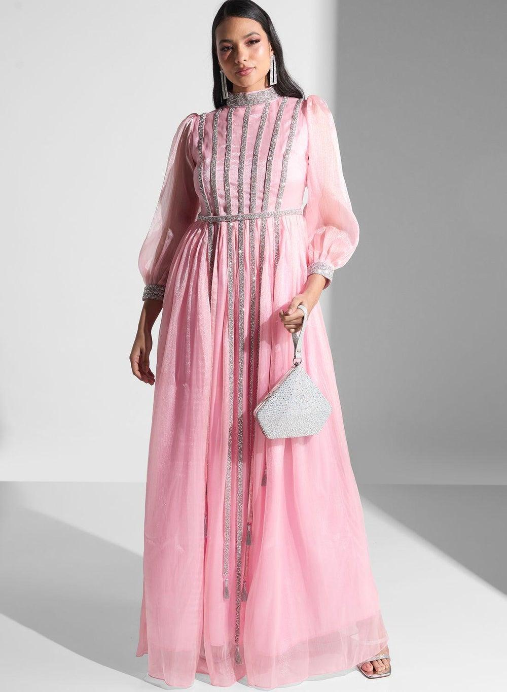Embellished Puff Sleeve Shimmer Dress - Image 1