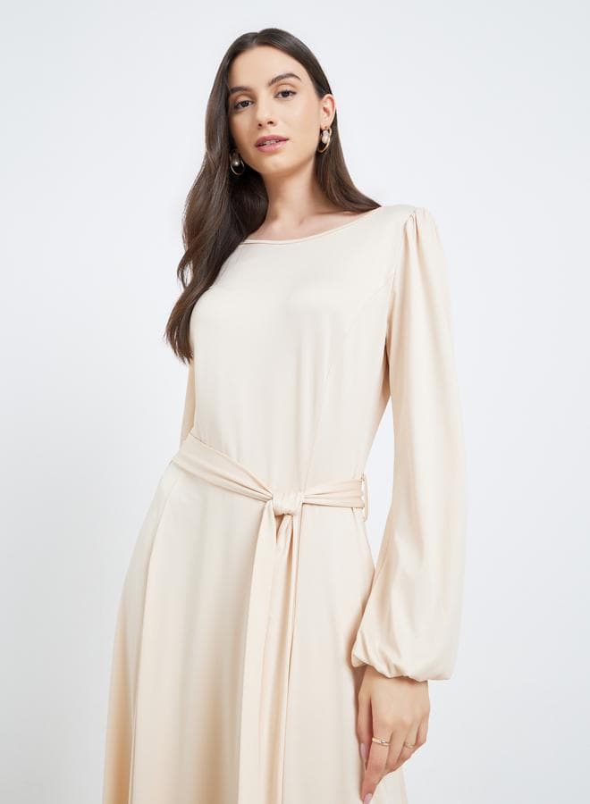 Take Two Beige Tie-Waist A-Line Maxi Dress - Image 1