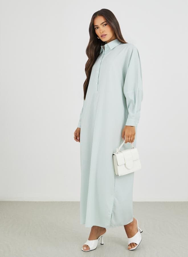 Striped Spread Collar Long Sleeve Maxi Dress - Image 1