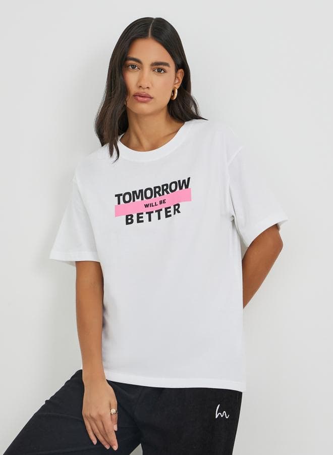 Slogan Print Oversized Round Neck T-Shirt - Image 1