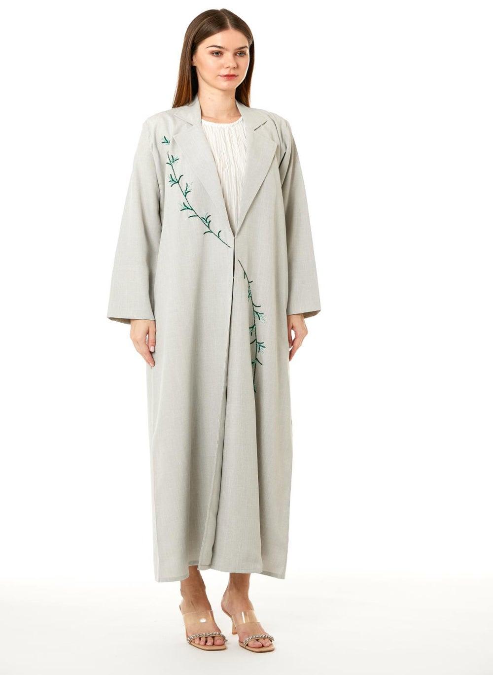 Grey CEY Melange Embroidered Abaya with Matching Scarf - Image 1
