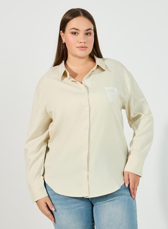 Styli Plus Size Boston Print Chambray Oversized Shirt - Image 1