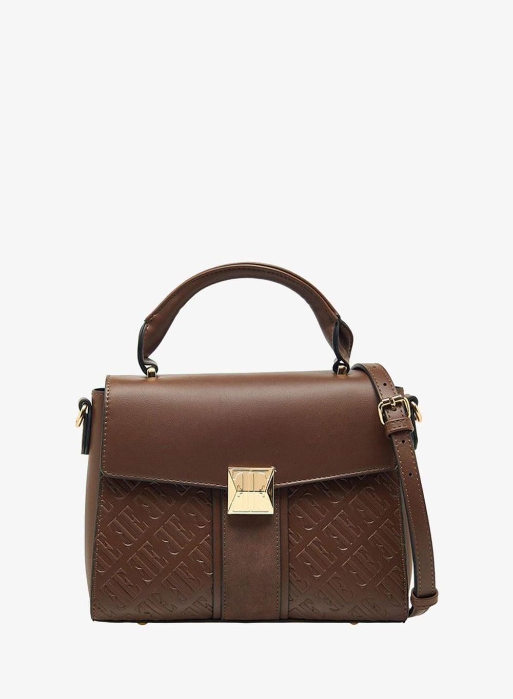 Monogram Embossed Crossbody Satchel with Top Handle - Image 1