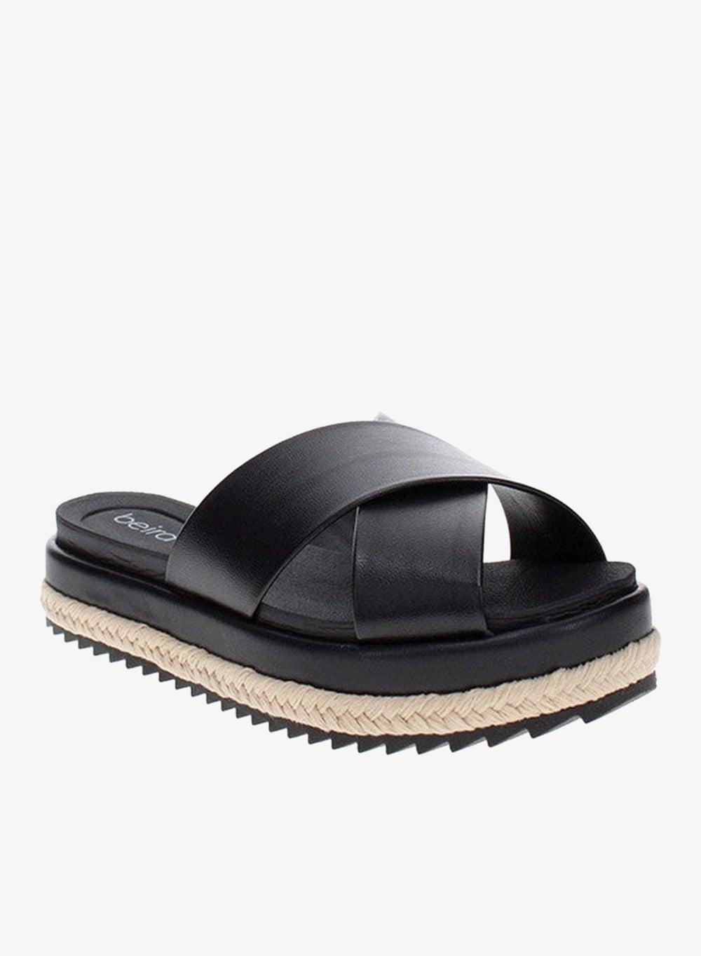 Beira Rio Black Ladies Flat Sandals, Made in Brazil - Image 1
