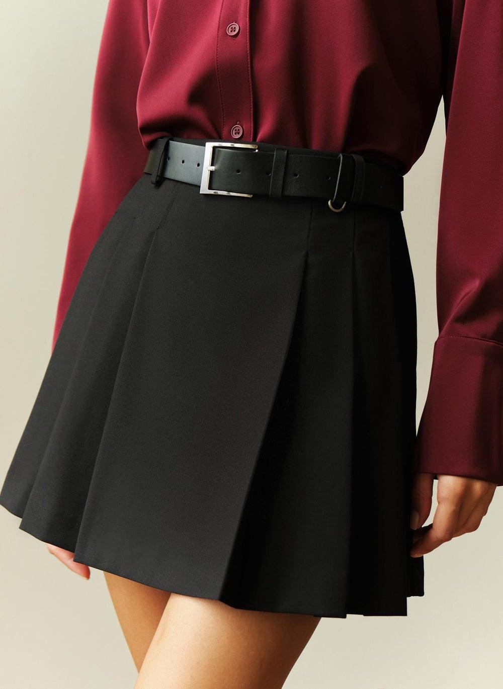 Pleated Mini Skirt with Belt - Image 1