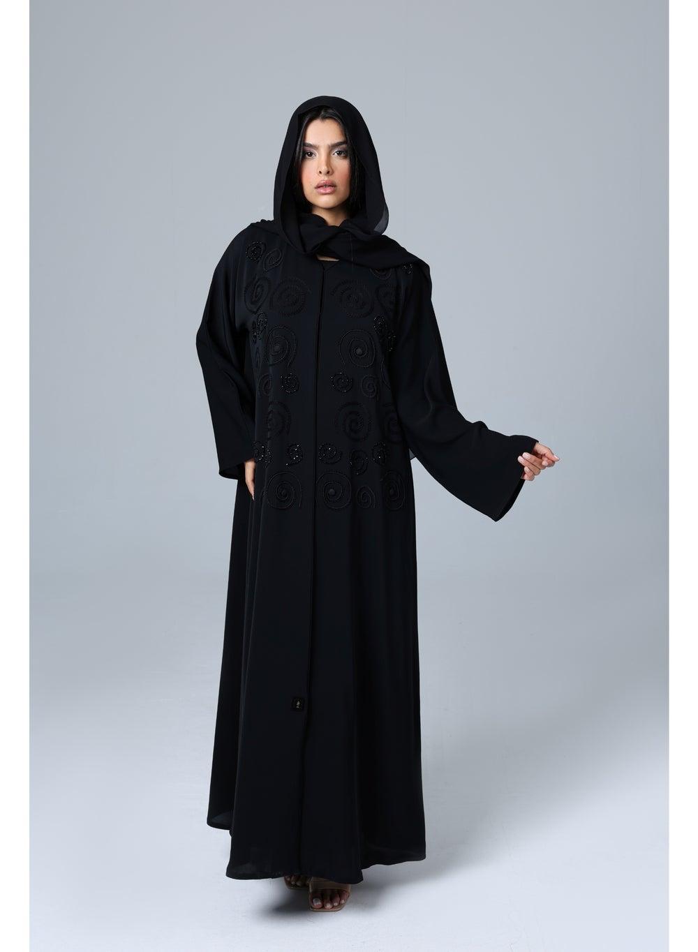 Luxury Circle Design Embroidery Abaya with Matching Scarf - Image 1