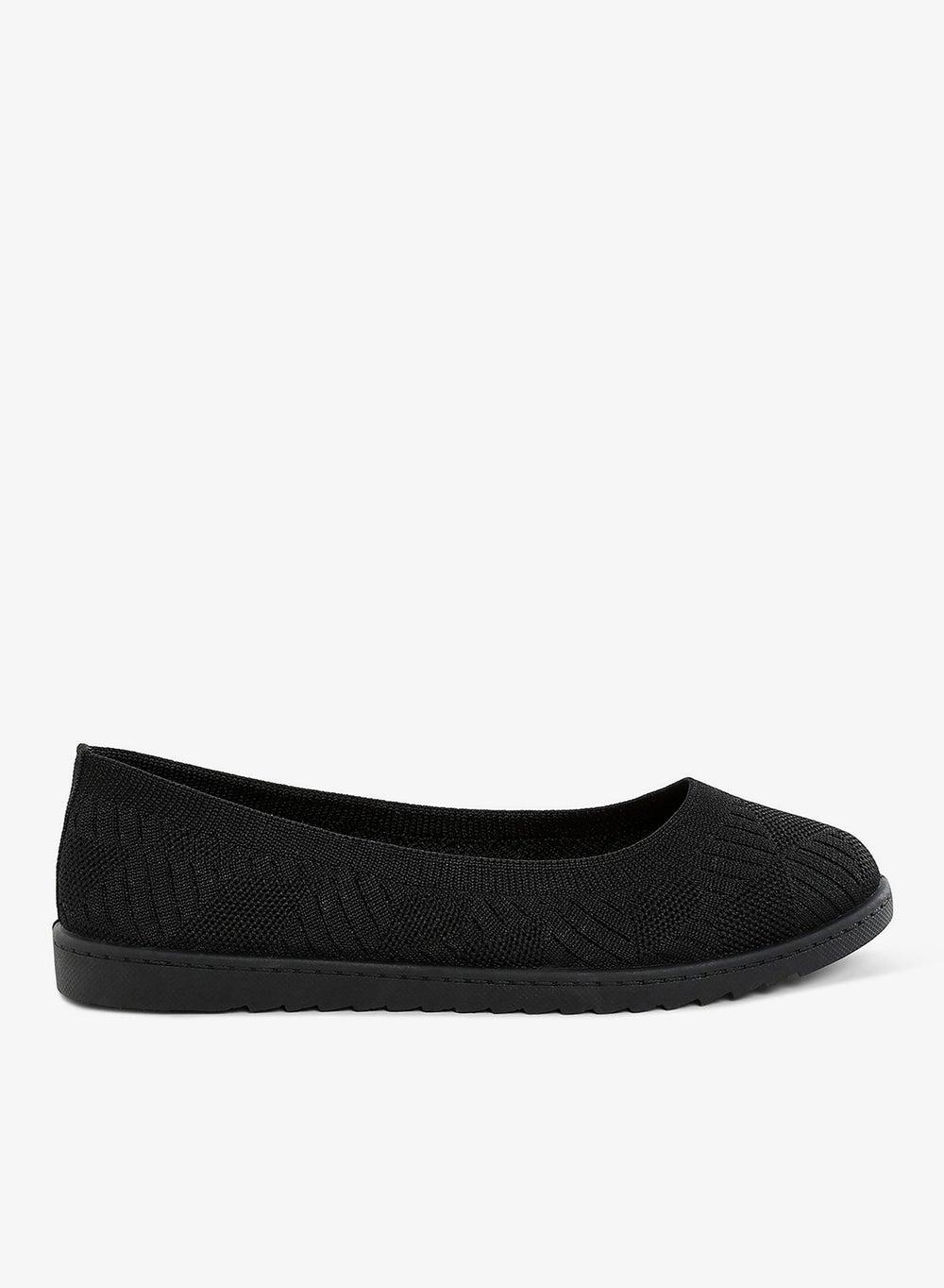 Black Knitted Flat Ballet Flats for Everyday Wear - Image 1