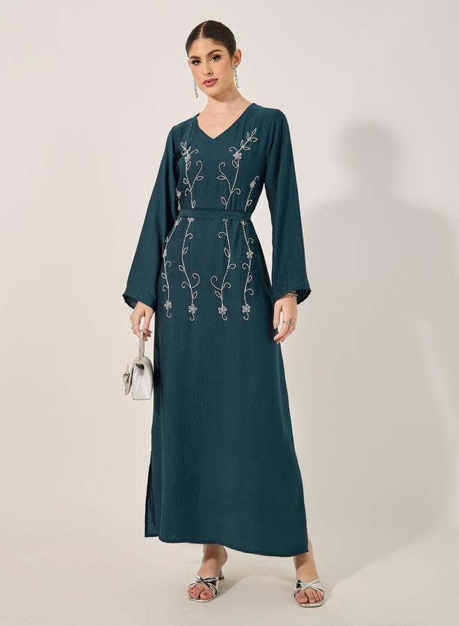 Styli Embellished V Neck A-Line Jalabyia - Image 1