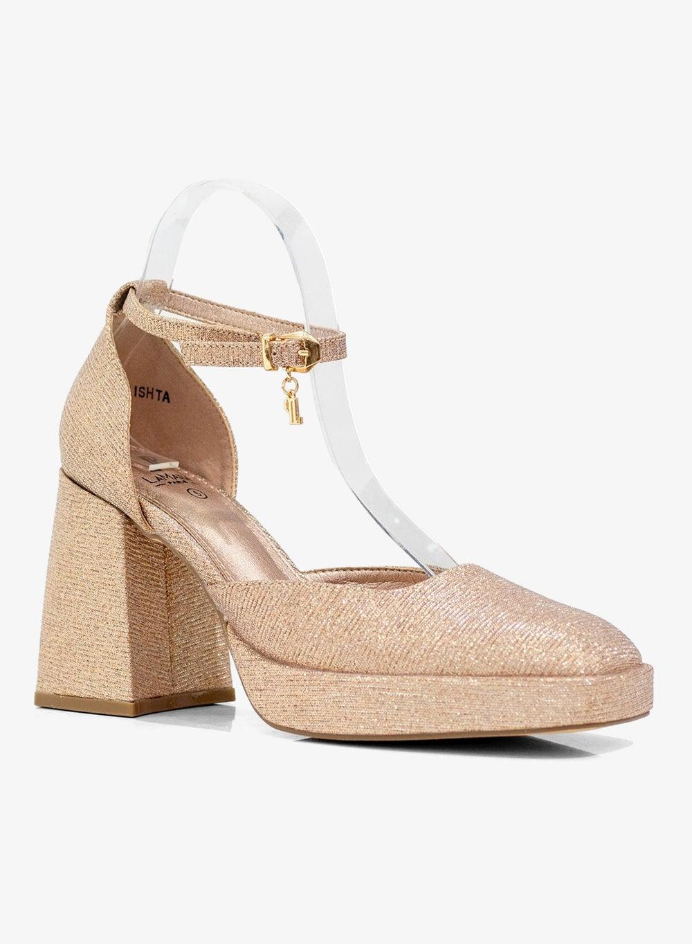 Ishta Shimmer Open Waist 9cm Platform Heel, Champagne - Image 1