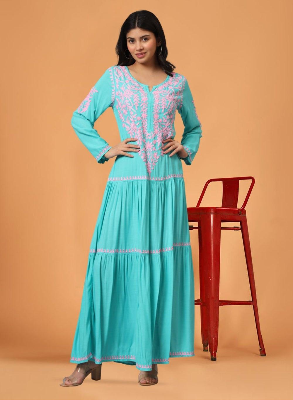 Hand Embroidered Lucknowi Chikankari Cotton Jalabiya AL3942 - Image 1