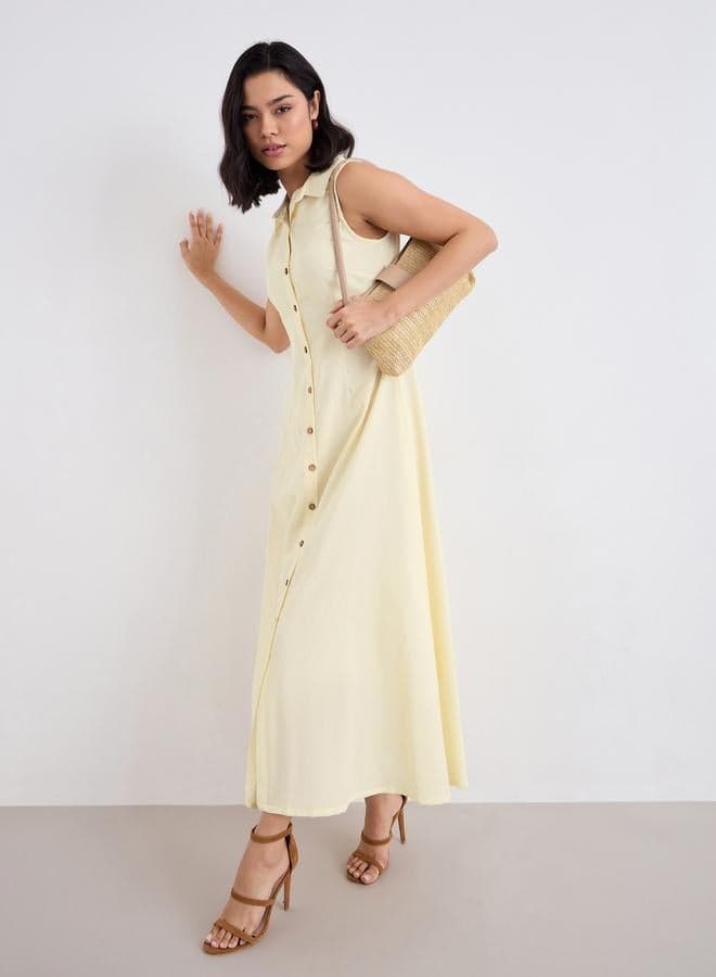 Styli Yellow Sleeveless Maxi Shirt Dress - Image 1