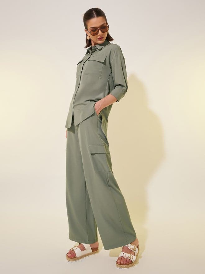 Take Two Solid 3/4 Sleeve Pocket Detail Co-Ord Set - Image 1