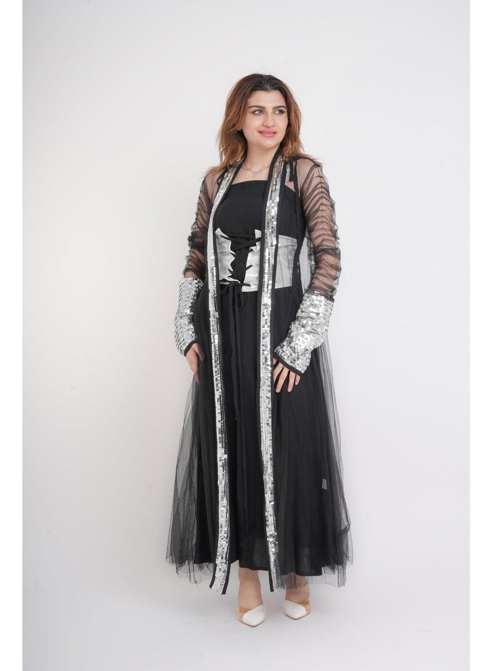 Silver Glamour Sheer Sleeve Jalabiya - Image 1