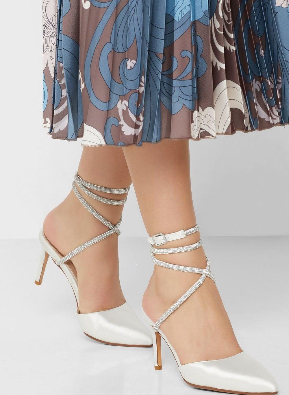 Diamante Ankle Strap Pointed Mid-Heel Pump - Image 1