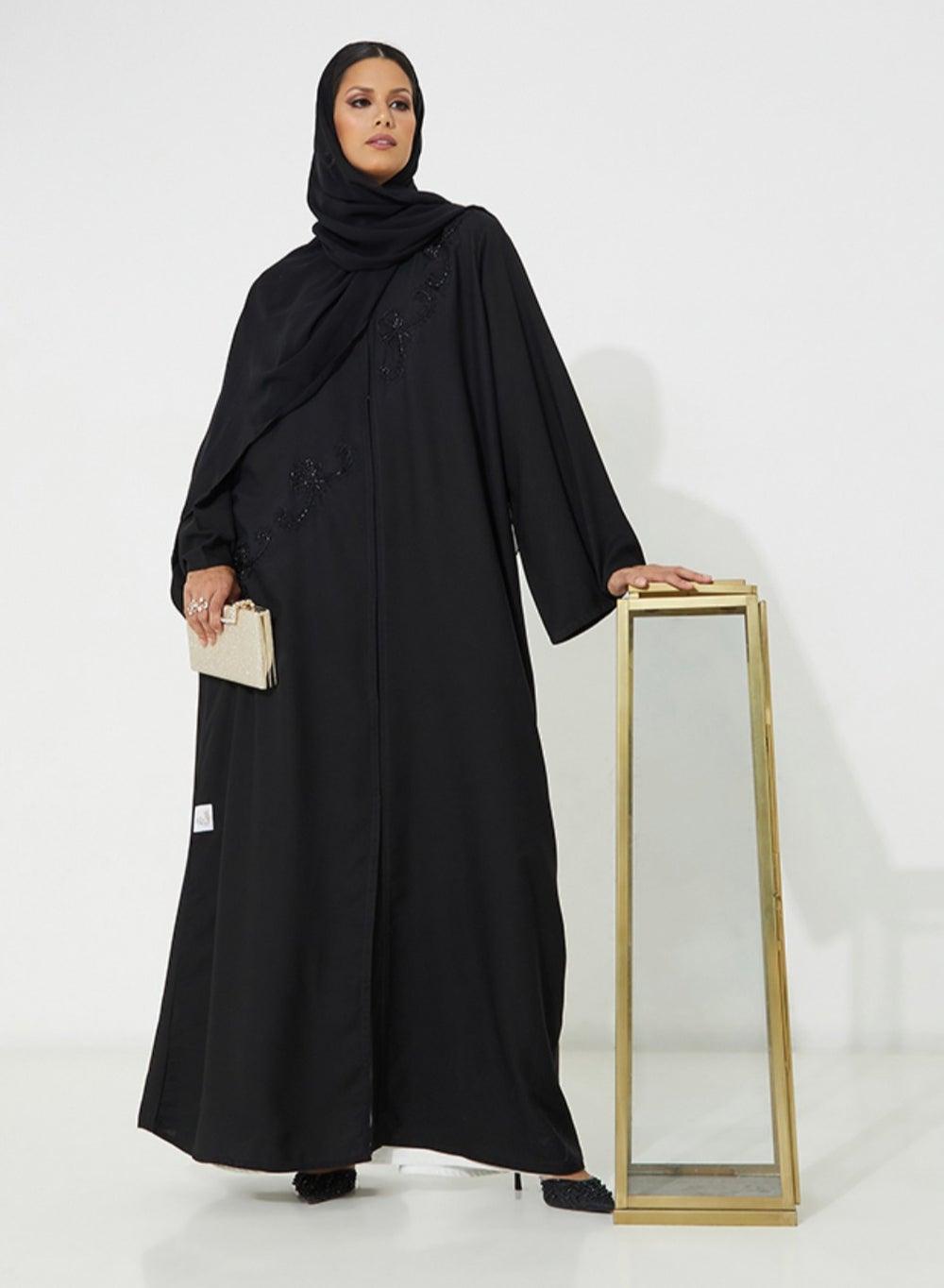Black Embroidered Abaya with Wide Sleeves - Image 1