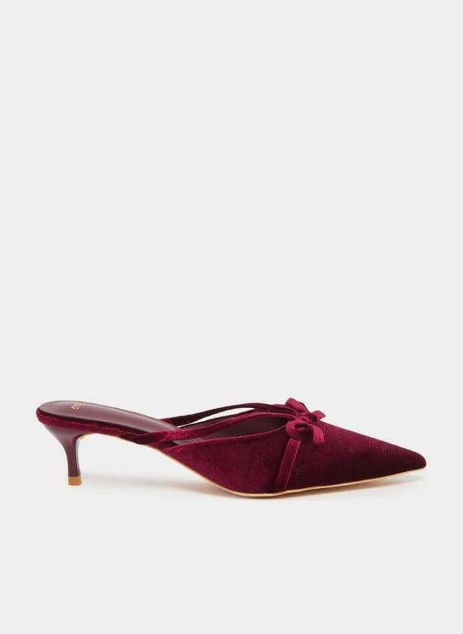 Styli Velvet Texture Bow Detail Formal Mules - Image 1