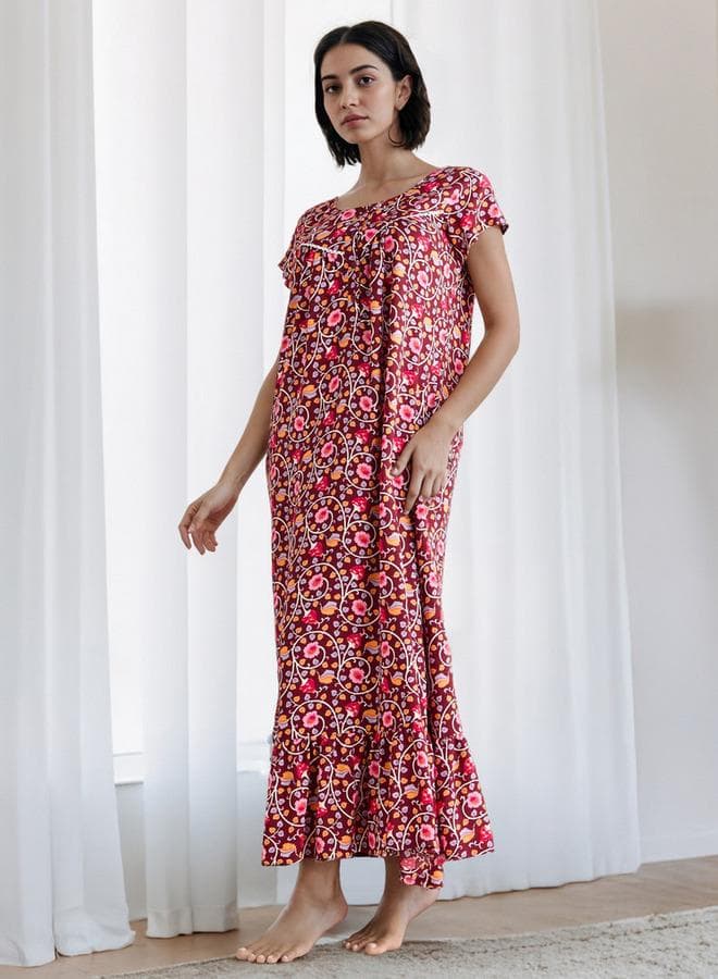 Floral Print Viscose Night Gown - Image 1