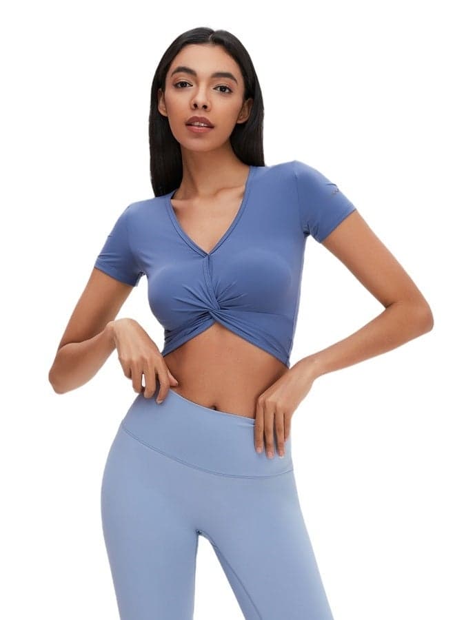 Women's Short Sleeve V-Neck Twist Crop Top - Image 1