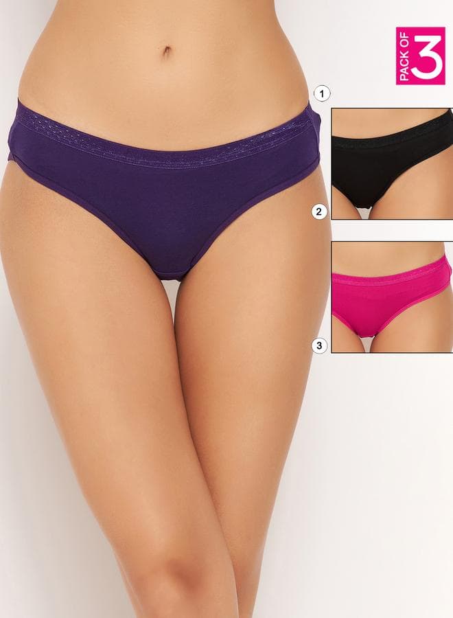 Clovia Pack of 3 Solid Low Waist Bikini Briefs - Image 1