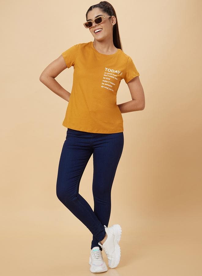 Globus Slogan Print Cotton Round Neck T-Shirt - Image 1