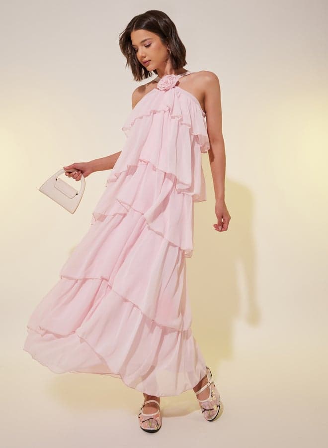 Tiered Chiffon Halter Maxi Dress - Image 1