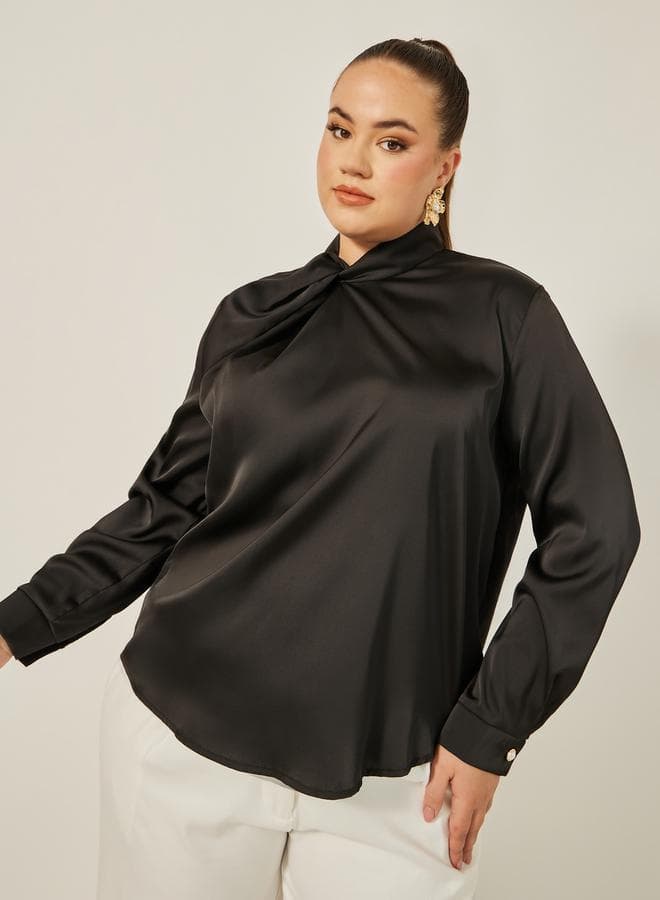 Styli Plus Size Satin Twist Neck Blouse - Image 1