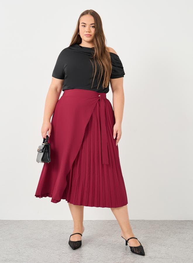 Plus Pleated Midi Skirt with Overlap Detail - Image 1