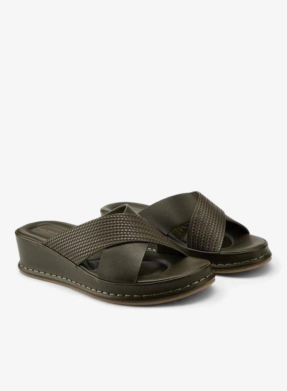 Textured Criss-Cross Slip-On Wedge Sandals - Image 1