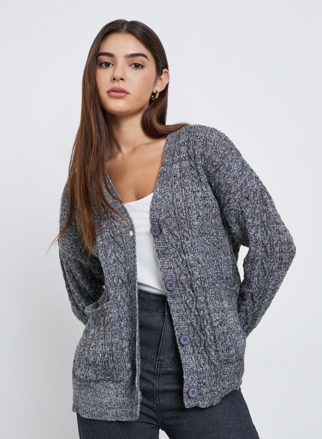 Charcoal Oversized Cable Knit Cardigan - Image 1