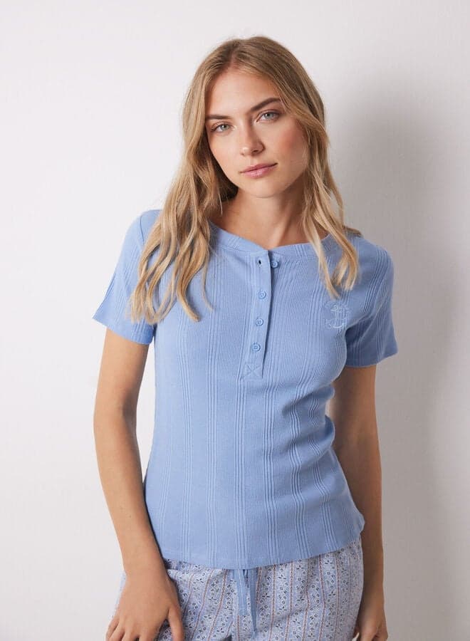 Blue Short-Sleeved Cotton Top - Image 1