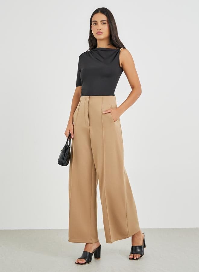 Styli High Rise Wide Leg Pants with Pintuck Detail - Image 1