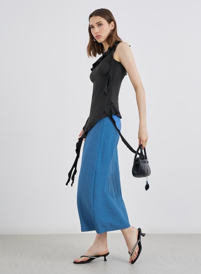 Blue Solid A-Line Midi Skirt - Image 1