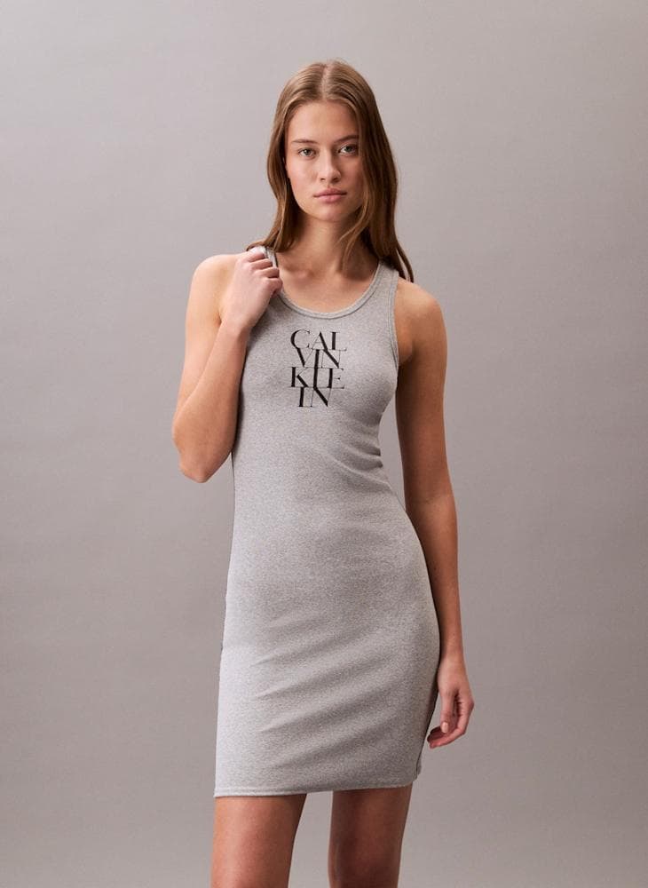 Grey Sleeveless Knit Mini Dress - Image 1